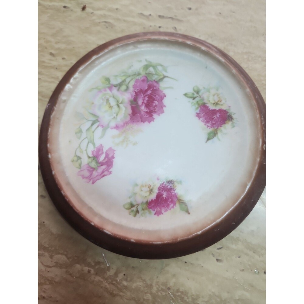 Antique  Floral Porcelain Trivet 6"  Pink Carnations